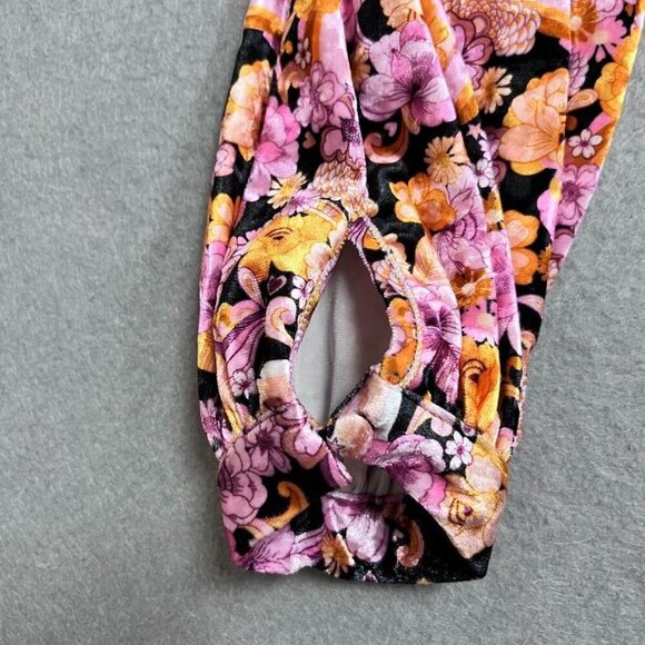 BCBG Mini Dress SIze 6 Crushed Velvet One Shoulder Dress in Black Floral Lined - Picture 4 of 10